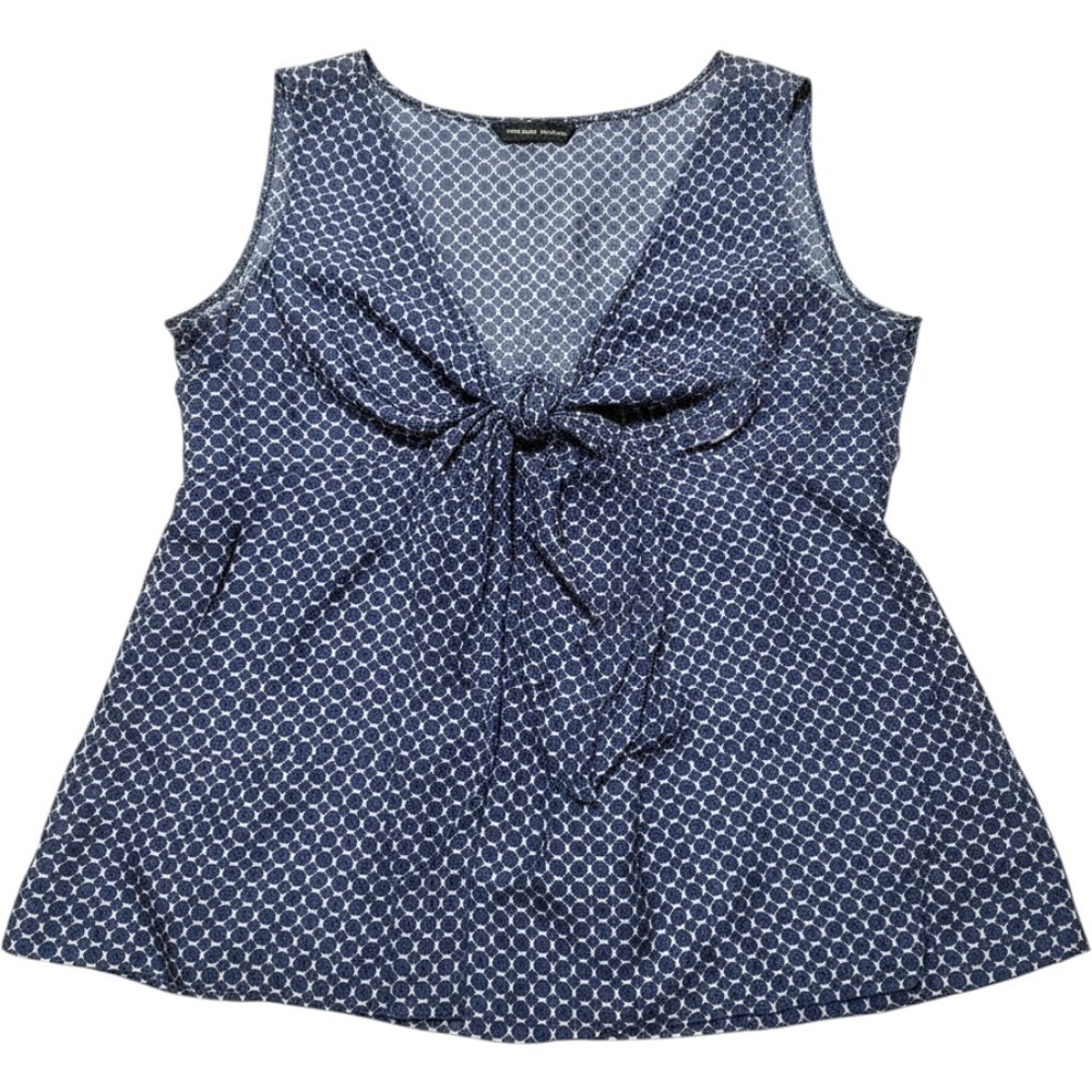 New York & Company 100% Silk Babydoll Top Womens 8 Blue Geometric Coquette